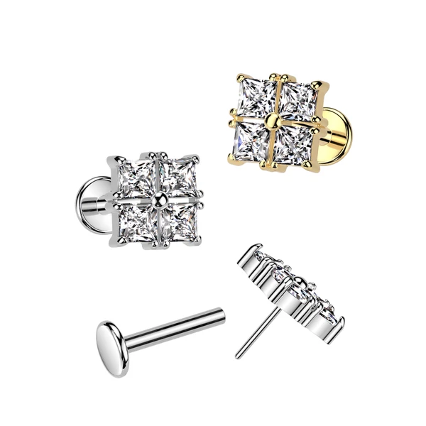 Arany Színű 316L Orvosi Acél Push-in Labret Piercing Köves Díszítéssel