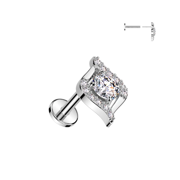 Ezüst Színű 316L Orvosi Acél Push-in Labret Piercing Cirkónia Kövekkel