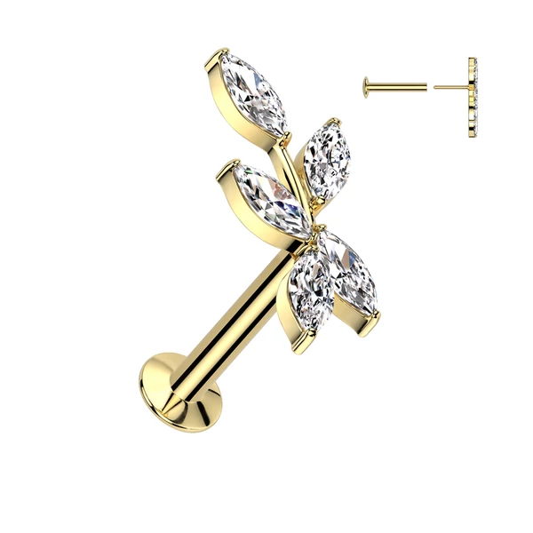 Arany Színű 316L Orvosi Acél Push-in Labret Piercing Cirkónia Kővel