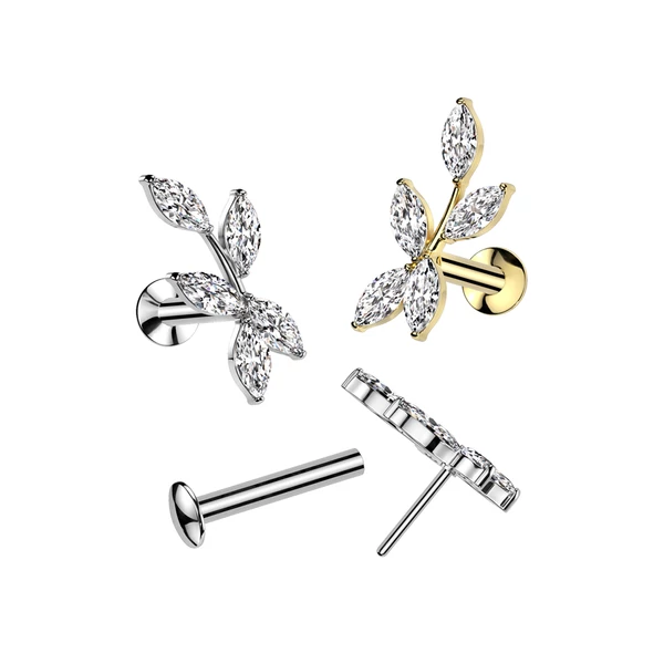 Arany Színű 316L Orvosi Acél Push-in Labret Piercing Cirkónia Kővel