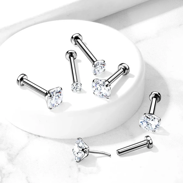 A & ONE Ezüst Színű Titánium Push-in Labret Piercing Cirkónia Kővel - 3 MM