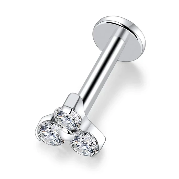 A & ONE Ezüst Színű Titánium Push-in Labret Piercing Kövekkel