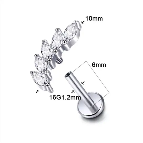 A & ONE Ezüst Színű Titánium Labret Piercing Fehér Cirkónia Kövekkel