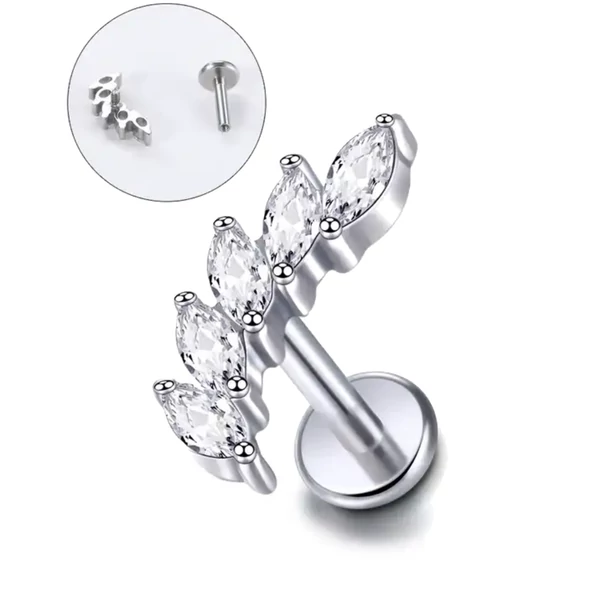 A & ONE Ezüst Színű Titánium Labret Piercing Fehér Cirkónia Kövekkel