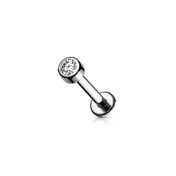 A & ONE Ezüst Színű Titánium Push-in Labret Piercing Kővel