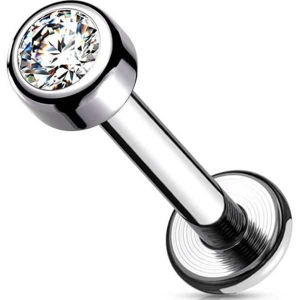 A & ONE Ezüst Színű Titánium Push-in Labret Piercing Kővel