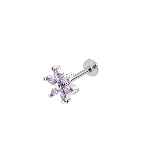 A & ONE Ezüst Színű Rozsdamentes Acél Lila Köves Virág Alakú Piercing