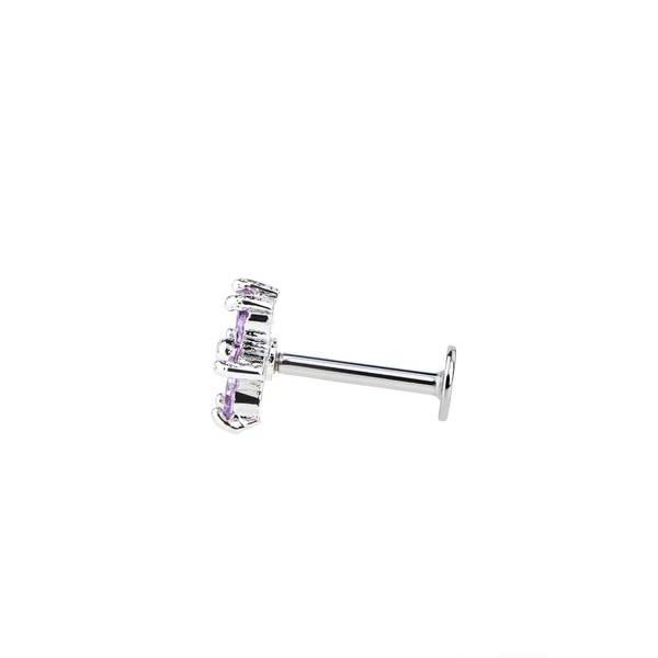 A & ONE Ezüst Színű Rozsdamentes Acél Lila Köves Virág Alakú Piercing