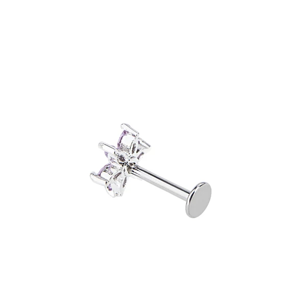 A & ONE Ezüst Színű Rozsdamentes Acél Lila Köves Virág Alakú Piercing