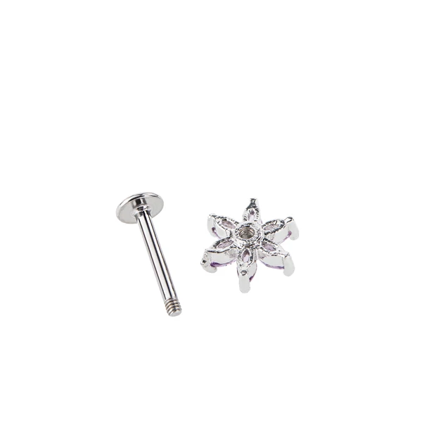 A & ONE Ezüst Színű Rozsdamentes Acél Lila Köves Virág Alakú Piercing
