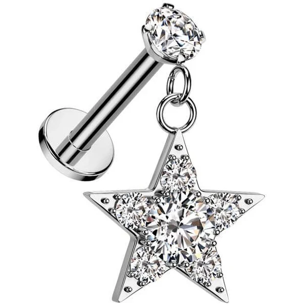 Ezüst Színű Push-in Labret Piercing Cirkónia Kővel Csillag Medállal