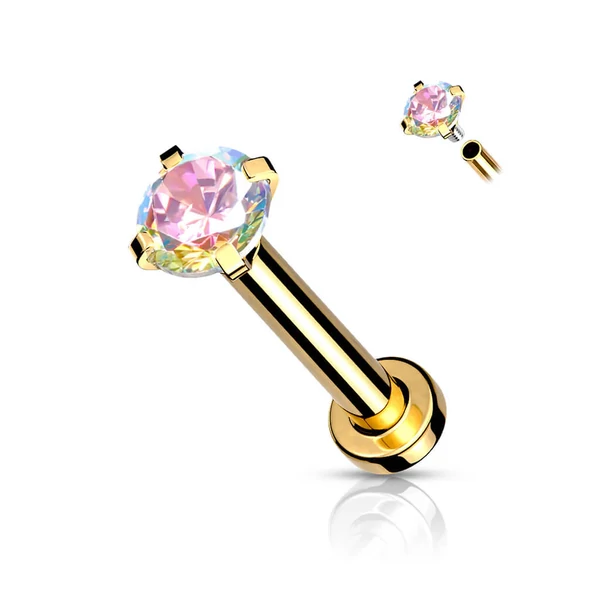 Arany Színű Színes Kör Alakú Köves Egyenesszárú  Labret Piercing - 3mm