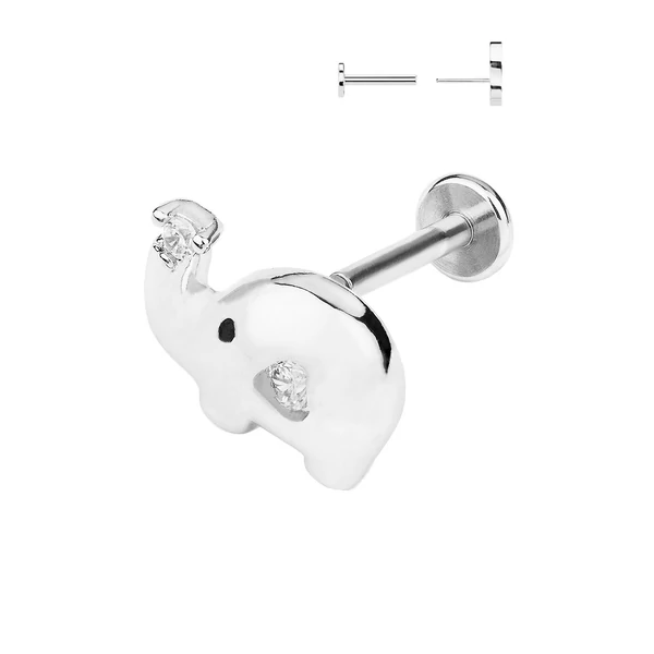 Ezüst Színű Rozsdamentes Acél Labret Piercing Elefánt Alakú Dísszel