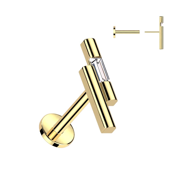 Arany Színű Egyenesszárú Push-in Labret Piercing Apró Kővel