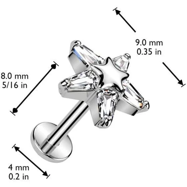 Arany Színű Csillag Alakú Push-in Labret Piercing Cirkónia Kővel