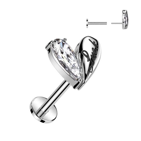 A & ONE Ezüst Színű 316L Orvosi Acél Push-in Labret Piercing Szivecske Dísszel