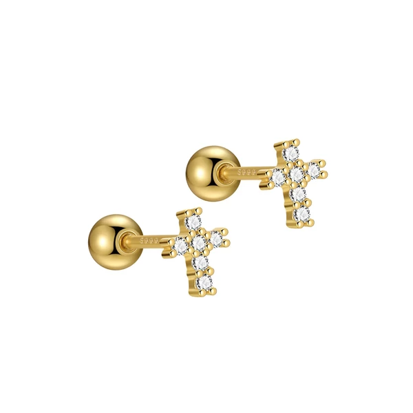 Aranyozott S999 Ezüst Kereszt Alakú Köves Barbell Piercing