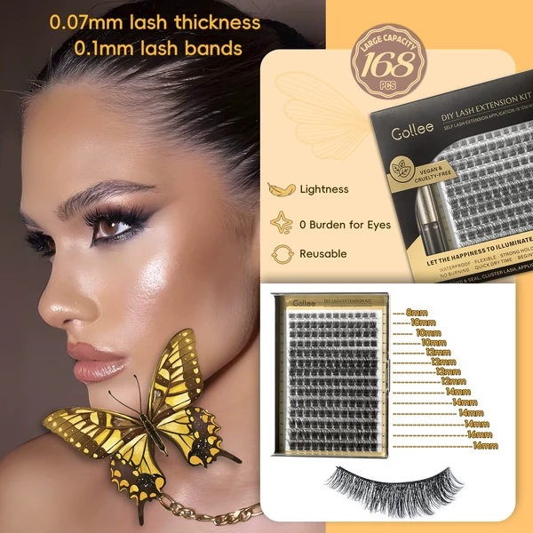 Gollee DIY Tincses Műszempilla 8-16 mm, Vízálló, Ragasztóval és Oldóval