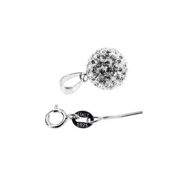Fehér Swarovski Kövekkel Díszített S925 Ezüst Gömb Medállal Díszített Nyaklánc