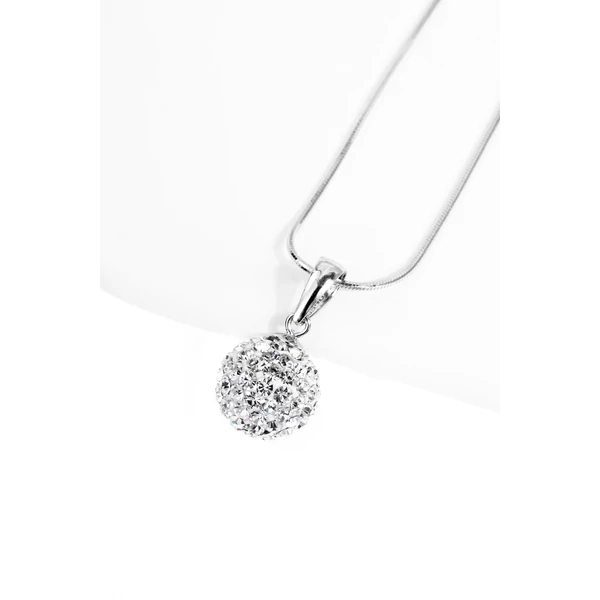 Fehér Swarovski Kövekkel Díszített S925 Ezüst Gömb Medállal Díszített Nyaklánc