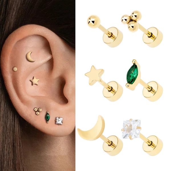 A & ONE Arany Színű Orvosi Acél Piercing Szett - 12 db
