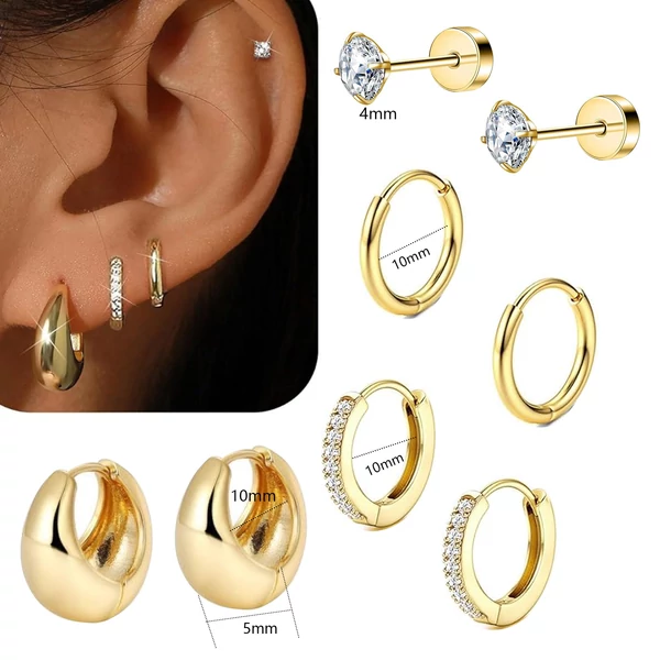A & ONE Arany Színű Orvosi Acél Piercing Szett - 8 db