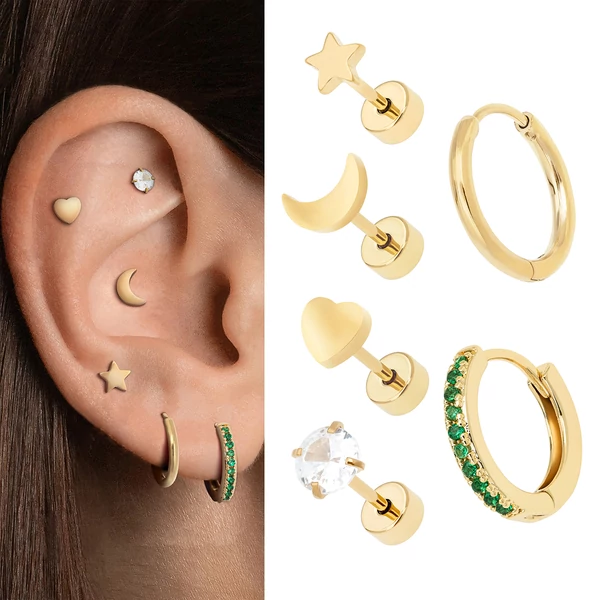 A & ONE Arany Színű Orvosi Acél Piercing Szett - 12 db