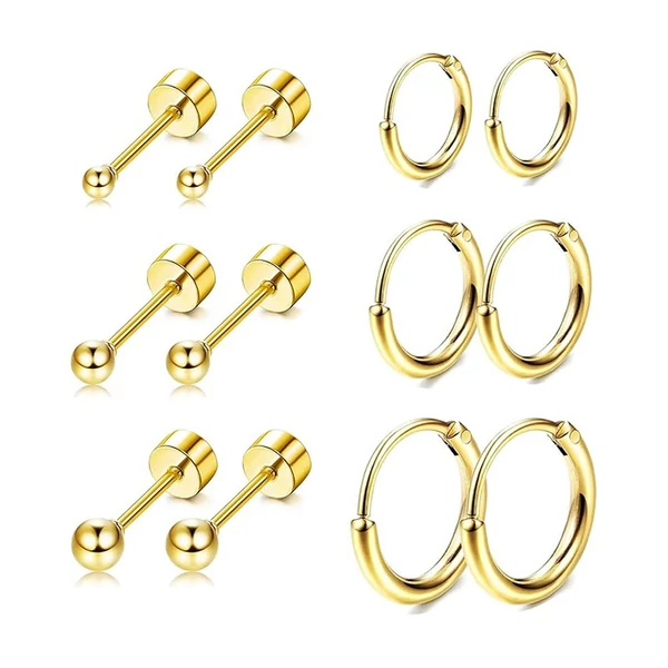 A & ONE Arany Színű 316L Orvosi Acél Piercing Szett - 12 db