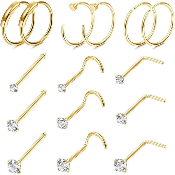A & ONE Arany Színű Orr Piercing Szett - 15 db