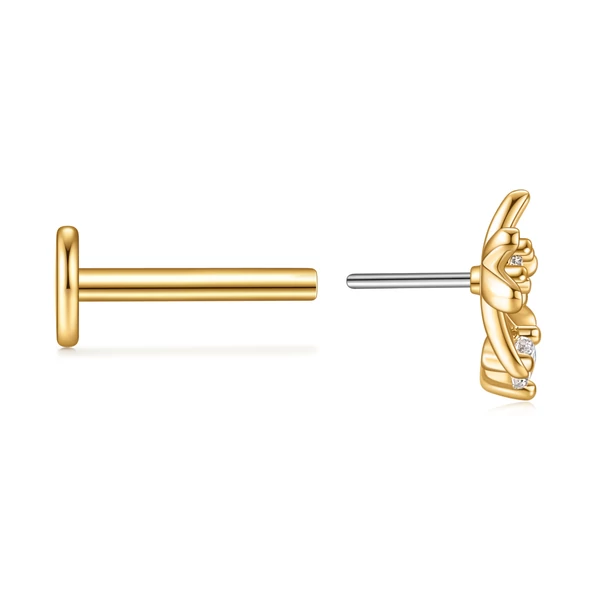 316L Orvosi Acél Arany Színű Push-in Labret Piercing Virág Dísszel