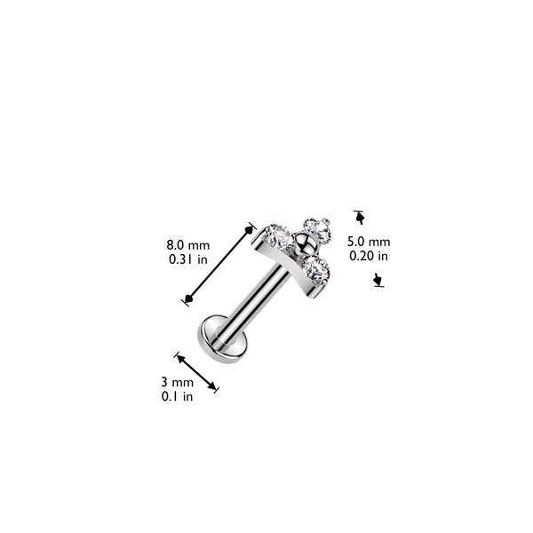 A & One Ezüst Színű Titánium Push-in Labret Piercing Köves Díszítéssel