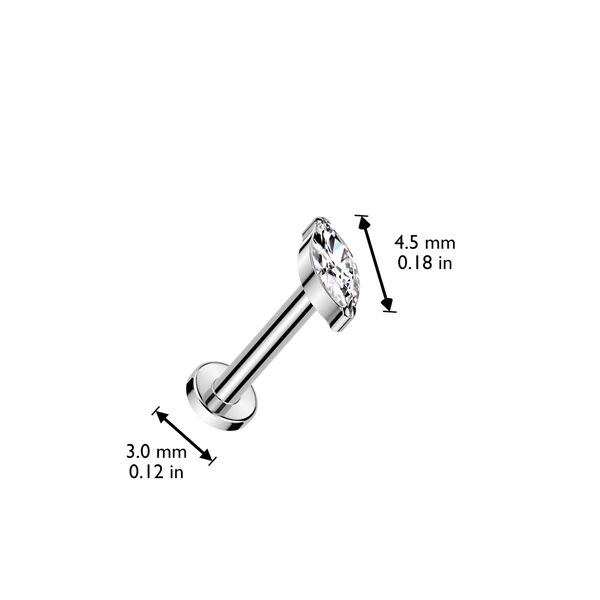 A & One Ezüst Színű Titánium Push-in Labret Piercing Kő Díszítéssel