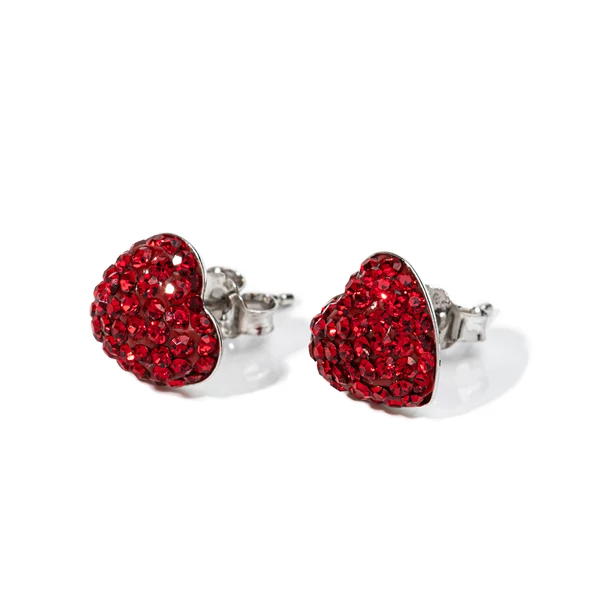 Piros Swarovski® Kristályokkal Kirakott S925 Ezüst Szíves Fülbevaló