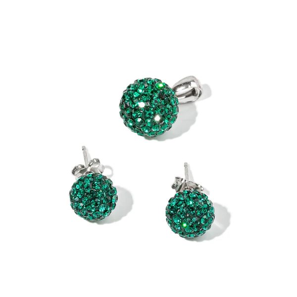 A & ONE S925 Ezüst Gömb Fülbevaló És Nyaklánc Szett Sötétzöld Swarovski® Kövekkel