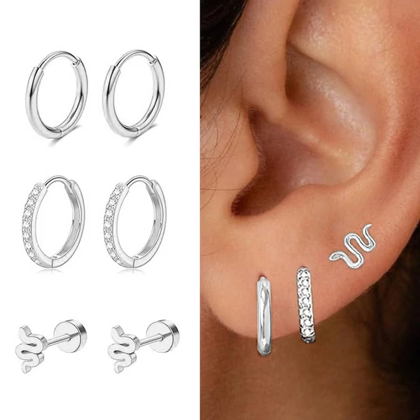 A & ONE Ezüst Színű Orvosi Acél Piercing Szett - 6 db