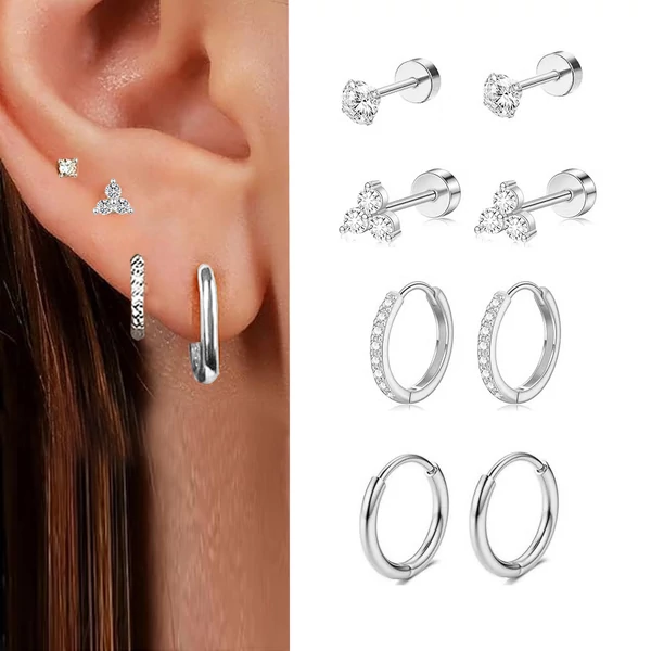 A & ONE Ezüst Színű Orvosi Acél Piercing Szett - 8 db