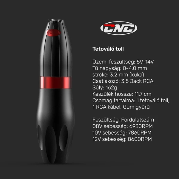 CNC Fekete-Piros Tetováló Toll Kiegészítőkkel