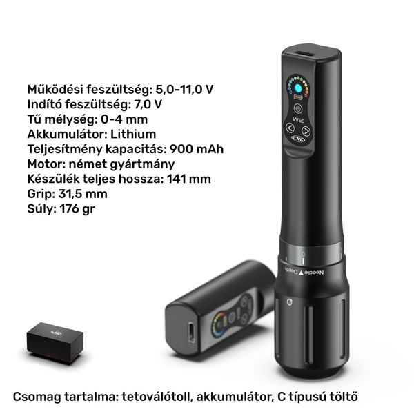 CNC Fekete Tetováló toll Két Akkumulátorral